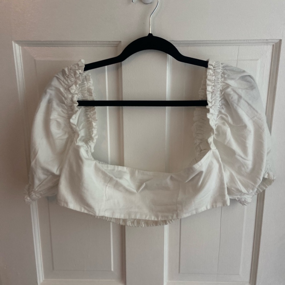 WeWoreWhat Coco Crop Bra Top Smocked Puff Sleeve Bandeau White NWOT